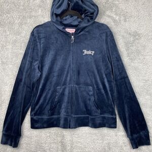 juicy couture jacket Womens XL Blue Crushed Velvet Velour Blingy Full Zip Y2K